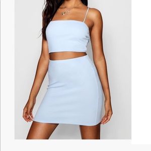 light blue mini skirt and crop top set
